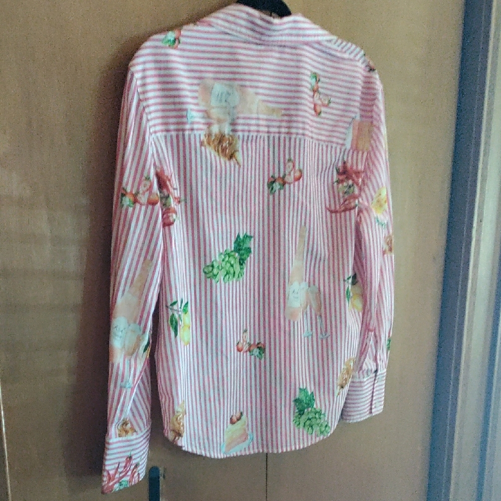 Striped Button Down Shirt with Food & Drink  Fun Design. NWT - Picture 12 of 15